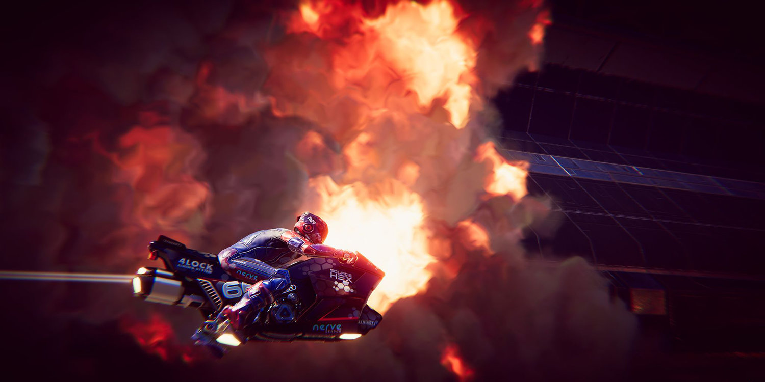 VRacer hoverbike cinematic scene